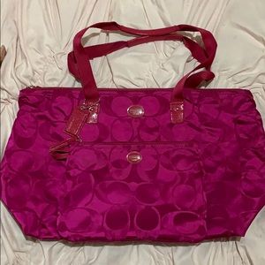 Coach hot pink travel bag with matching snap pouch
